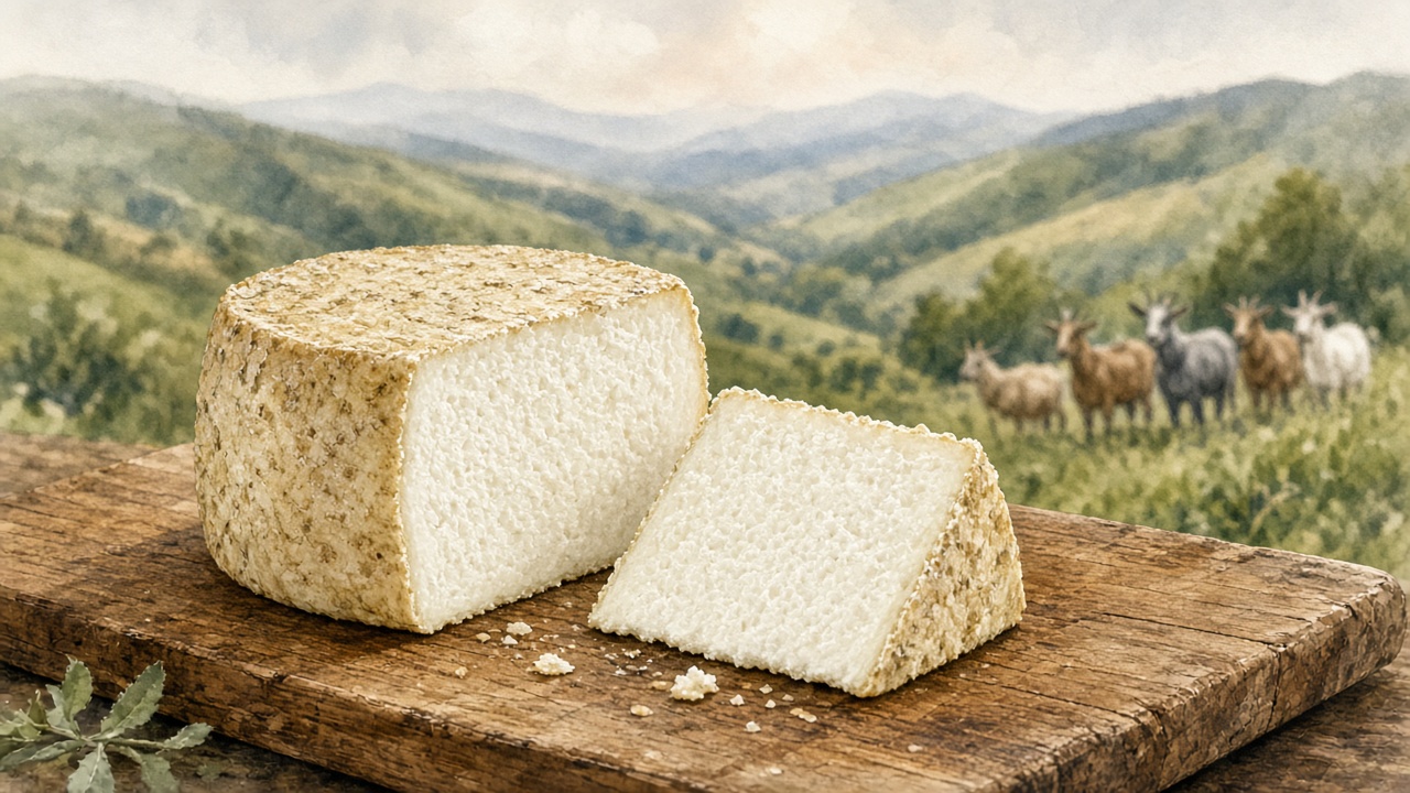 Illustrazione di formaggi caprini nelle fuscelle
