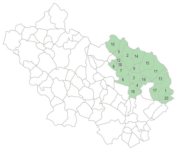 Mappa dei comuni della Valle di Comino inclusi nella DOP Pecorino di Picinisco