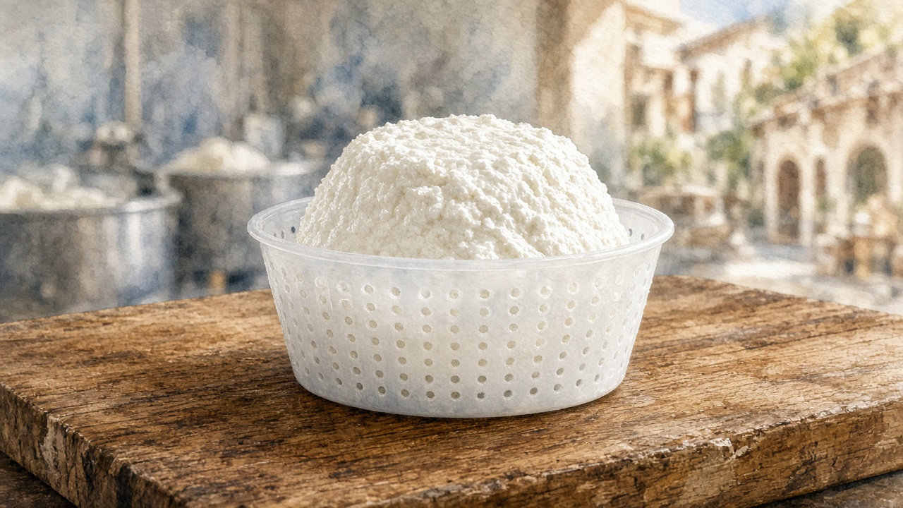 Illustrazione di ricotta di bufala nella fuscella