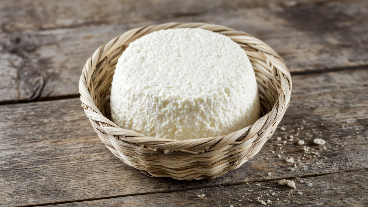 Illustrazione: ricotta fresca di pecora in un cestello