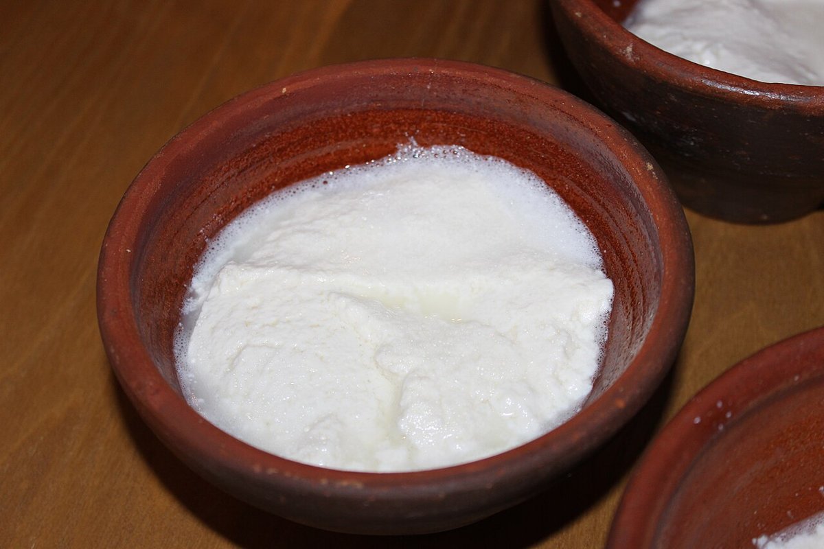 Ricotta fresca in ciotole di terracotta