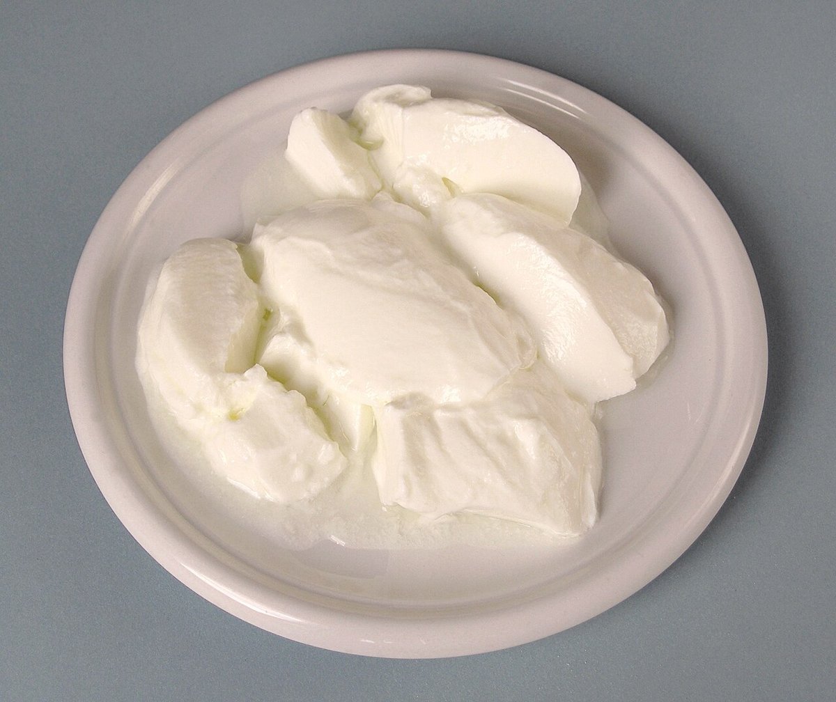 Yogurt bianco naturale in un piatto